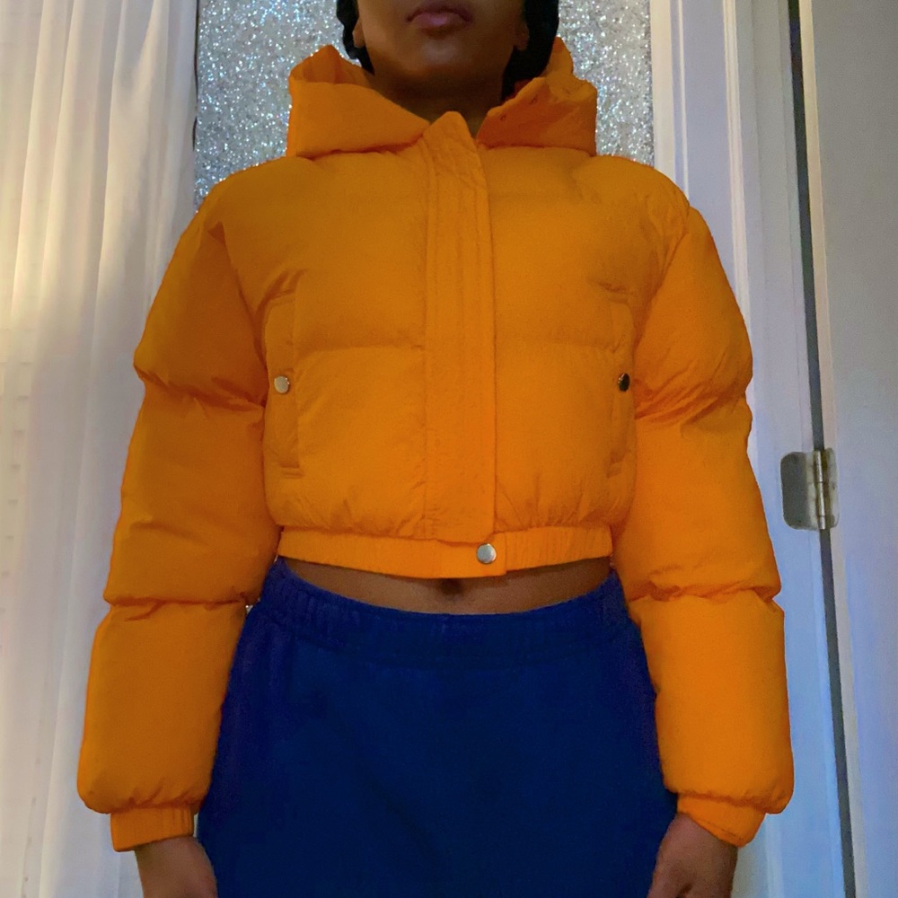 Orange Fashion Nova Cropped Puffer